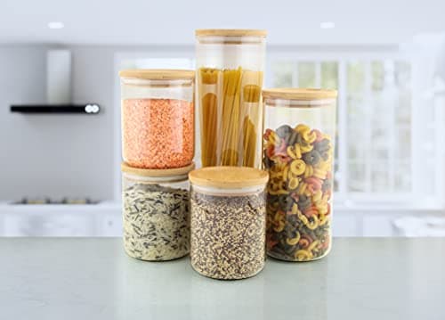 Image of EHC Set of 5 Borosilicate Cylinder Airtight Stackable Food Storage Container With Lid