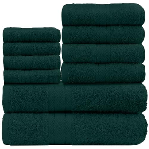Image of GC GAVENO CAVAILIA 10 Piece Towel Bale Set | Quick Drying Cotton Towel Highly Absorbent 450 GSM Dark Green Towels Set | Bathroom Towels Bale Set 4x Face 4x Hand 2x Bath Towels