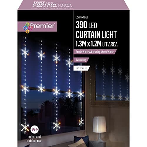 Image of Premier 390 LED 1.2m x 1.3m Static Snowflake LED Curtain Christmas Lights Decoration in White