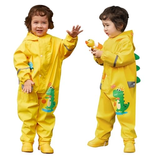 Image of MASOCIO Toddler Puddle Suit Kids Boys Girls Waterproof All in One Rain Suit Baby 12 18 24 Months Puddlesuit Rainsuit Children Rain Overalls Coat Jumpsuit Splash 2 Raincoat Child Age 1-3 Years Yellow