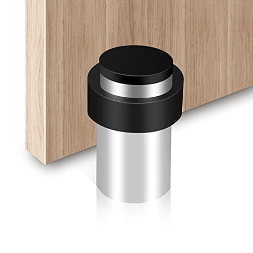 Image of Door Stopper, Floor Mount Door Stop, Polished Stainless Steel Door Bumper Cylinder Solid Rigid Doorstop with Rubber 65mm Tall Door Holder for Home Office Commercial, Silver