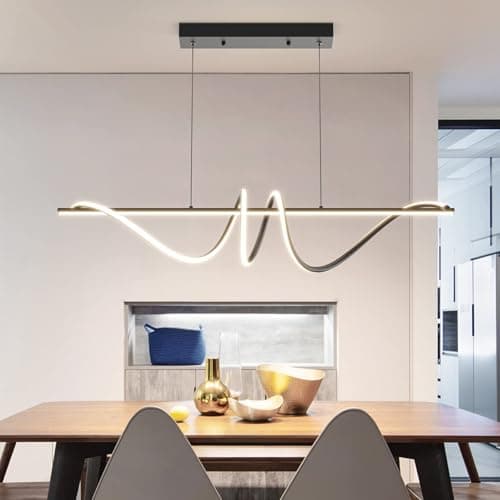Image of Mikeru 100CM Modern Spiral Pendant Lighting, Black Kitchen Island Lights Spiral Chandeliers Ceiling Lights Dimmable 10% to 100% 3000/4500/6000K 3 Color 1.5M Height Adjustable for Living Room, Halls
