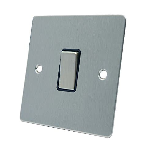 Image of AET FSC1GSWIBSI 10 A 1-Gang Satin Chrome Flat Intermediate Single Light Switch with Black Insert Rocker Switch