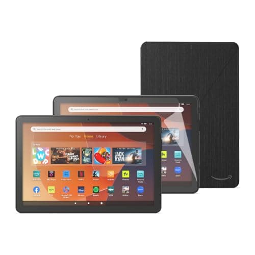 Image of Amazon Fire HD 10 tablet, 10.1" vibrant Full HD screen, octa-core processor, 3 GB RAM, 32 GB, Black, with adverts with Protective Cover and Anti-Glare Screen Protector (2 pack)