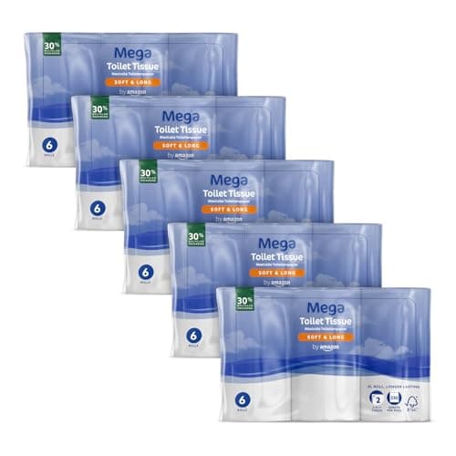 Image of By Amazon Mega Toilet Roll, 2-Ply, Soft and Long, Pack of 30, 330 Sheets per Roll - Extra Long Roll, Lasts Longer