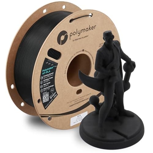 Image of Polymaker HT-PLA Filament 1.75mm Black, High Temp PLA for 3D Printing, Heat Stable Up to 130°C, Easy to Print, Works with Most FDM Printers, 1kg Spool