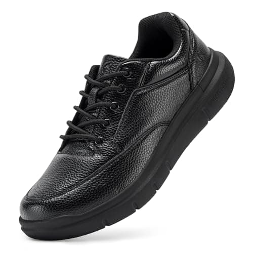 Image of FitVille Mens Extra Wide Fit Leather Oxford Shoes Casual Non-Slip Lace up Business Dress Shoes, Black, 14 UK X-Wide