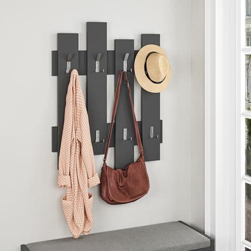 Image of HOCUS PICUS 8 Hook Wall Mounted Hallway Coat Hanger Rack - Different Colour Options - Simple But Stylish Display - 81x64cm (Anthracite)
