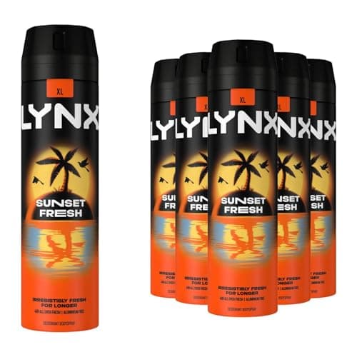 Image of Lynx XL Sunset Fresh Deodorant for Men Multipack With Mango and Mandarin Scent Long Lasting Fragrance with 48 Hours All over Freshness Aluminium Free Body Spray 200 ml, 6 Pack