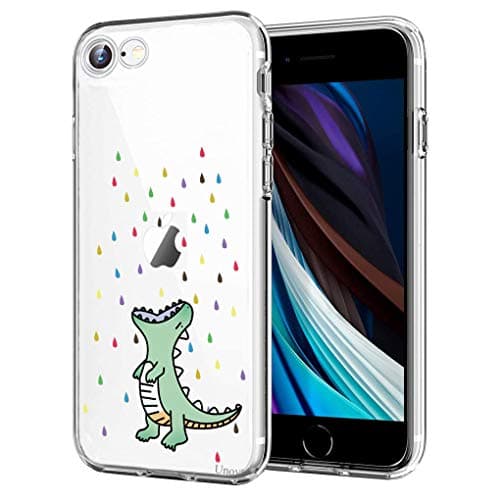 Image of Unov Case Compatible with iPhone SE 2022 iPhone SE (2020) iPhone 8 iPhone 7 Case Clear with Pattern Embossed Design TPU Soft Bumper Shock Absorption Slim Protective 4.7 Inch (Rainbow Dinosaur)