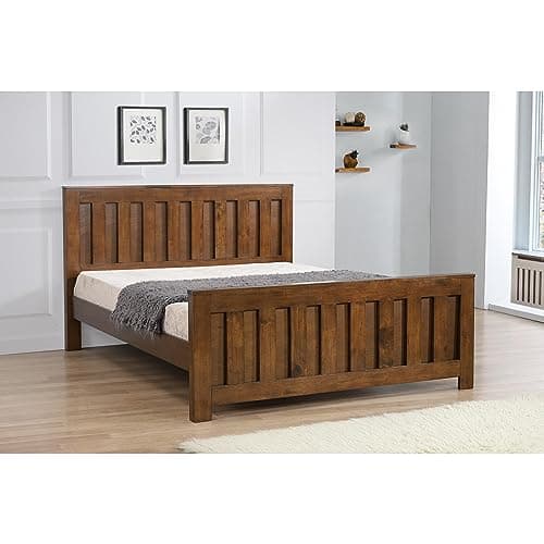 Image of Kelsey Stores Maxfield Chunky Solid Wood 4FT6 Double 5FT King Size Bed Frame In Rustic Oak (4FT6 Double)