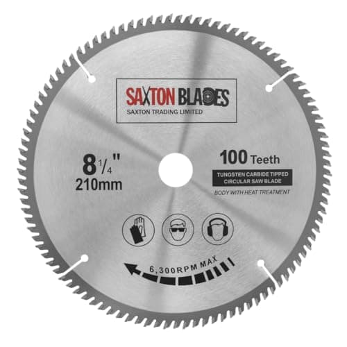 Image of Saxton Fine Cutting TCT Circular Wood Saw Blade 210mm x 100T x 25.4mm Bore fits Evolution Rage Saws