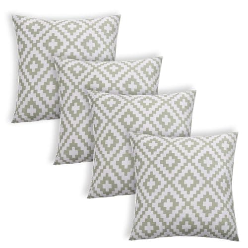 Image of Brentfords Outdoor Cushions Waterproof Decorative Geometric Outdoor Cushion Covers 45 x 45 Set of 4 Super Soft Patio Garden Cushions Home Decor Throw Pillow Covers with Invisible Zipper, Sage/White
