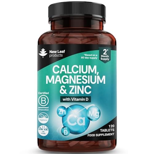 Image of Calcium Magnesium Zinc and Vitamin D Supplement - 120 High Strength Tablets Supplement with Magnesium Vitamin D, Zinc Tablets Complex Made in The UK by New Leaf
