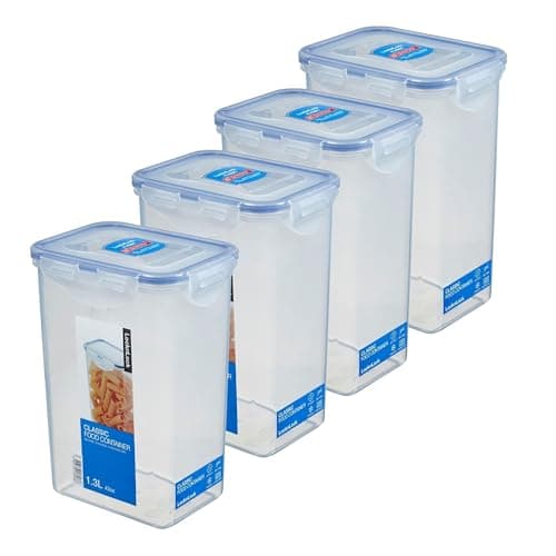 Image of LocknLock HPL809 Storage Containers 1.3 Litres – Dimensions (L x W x H): 135 x 102 x 185 mm – Suitable for Freezing and Microwave – Lock and Lock Containers Food Box Meal Prep Boxes Pack of 4