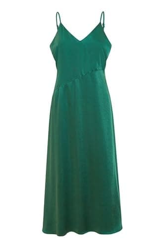 Image of Yumi Green Satin Strappy Midi Dress (UK, Numeric, 14, Regular, Regular, Green)