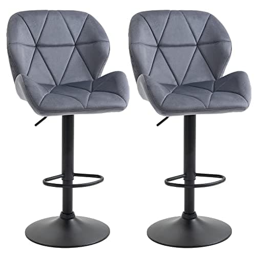 Image of HOMCOM Adjustable Bar Stools Set of 2, Armless Upholstered Swivel Counter Chairs, Barstools with Back, Footrest, Dark Grey