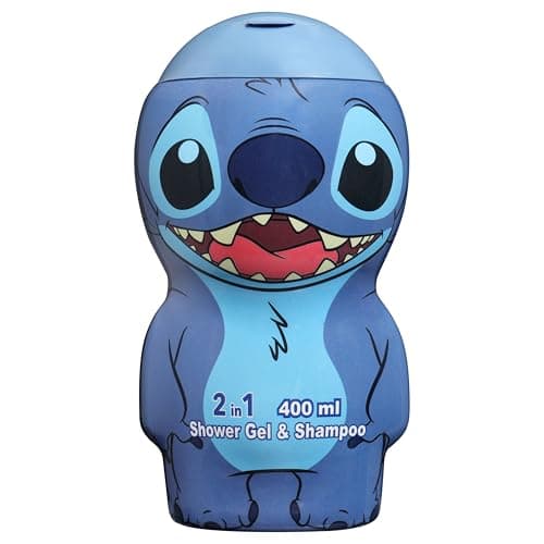 Image of Disney Stitch 2-in-1 Vegan Shower Gel & Shampoo for Kids & Adults – 90% Natural Ingredients, Hydrating & Gentle Formula, Dermatologically Tested, Pleasant Scent, Fun 3D Bottle, Ages 3+, 400ml