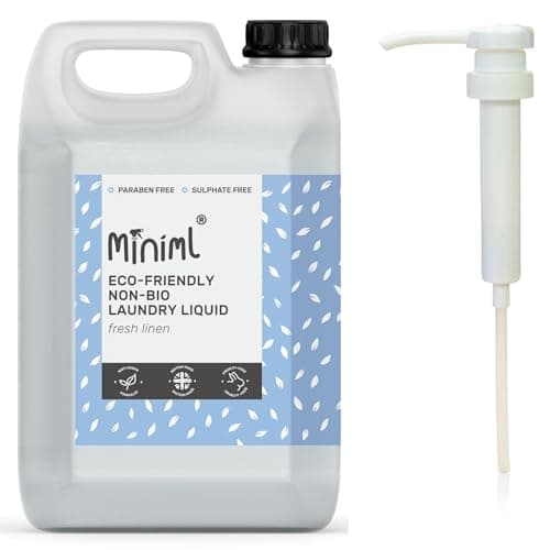 Image of Miniml Eco Laundry Liquid Washing Detergent - 5L Refill and 5L Pump - Natural Non Bio Fresh Linen Scented Clothes for Machine or Delicate Hand Cleaning - 100% Vegan & Cruelty Free (165 Washes)