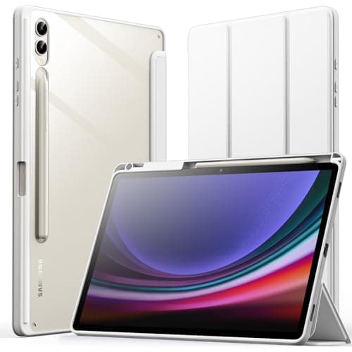 Image of JETech Case for Samsung Galaxy Tab S10 Plus/Tab S9 Plus 12.4-Inch with S Pen Holder, Clear Transparent PC Back, Shockproof Tri-Fold Stand Tablet Cover, Auto Wake/Sleep (White)