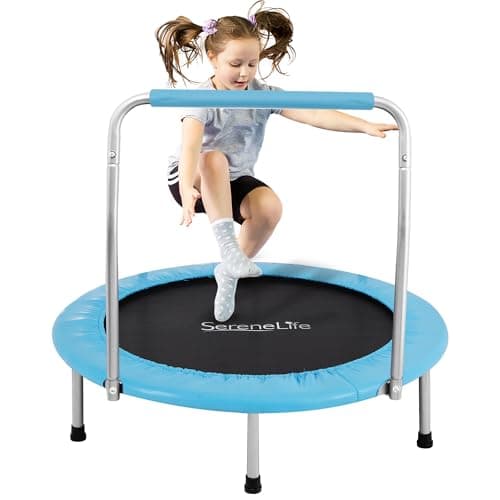 Image of SereneLife Foldable Trampoline for Adults and Kids 91/102cm, Indoor Outdoor Mini Fitness Rebounder with Foam Handle, Compact Exercise Equipment for Home and Garden Workouts