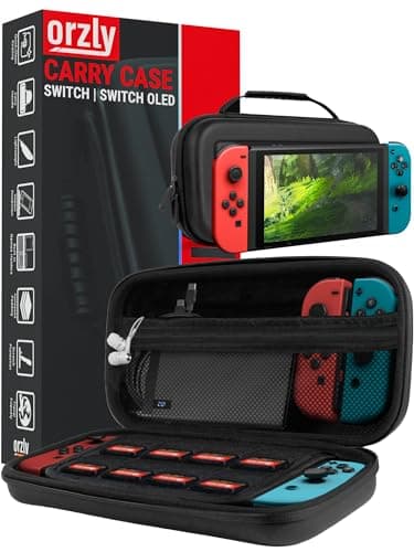 Image of Orzly Carry Case Compatible with Nintendo Switch and New Switch OLED Console - Black Protective Hard Portable Travel Carry Case Shell Pouch with Pockets for Accessories and Games