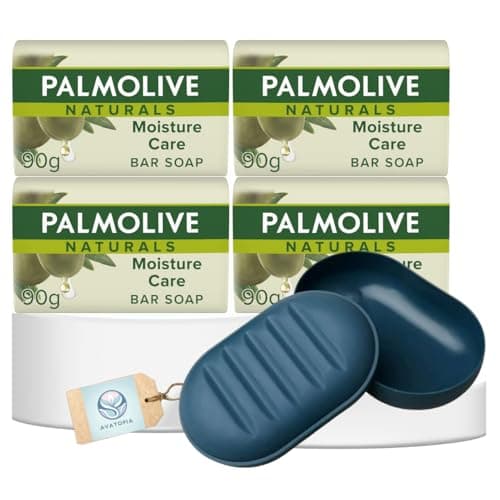 Image of Natural Moisture Care Olive 4 x 90g Bar Soap Multipack – Anti-Bacterial Soap with Portable Tray & Lid – Natural Original Bar – Moisturising Hand – Eco-Friendly Bath – Biodegradable Formula