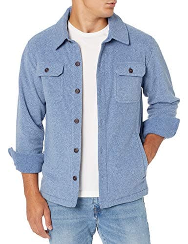 Image of Amazon Essentials Men's Long-Sleeve Polar Fleece Shirt Jacket for Winter, Indigo Blue Heather, L