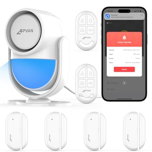 Image of CPVAN Home Alarm System, 2.4G WiFi PIR Motion Sensor Alarm, Wireless DIY Smart Door/Window Alarm for Home Security with Phone APP Alert 7 Pieces Kit (PIR Alarm Hub, 4 Door Sensors, 2 Remotes), White