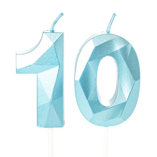 Image of Number 10 Birthday Candles - Blue 10th Birthday Candles for Cake Toppers and Decorations