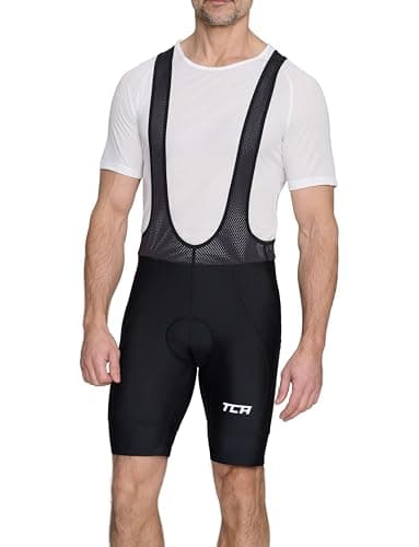Image of TCA Padded Cycling Bib Shorts Men's – Bib Shorts Cycling Men with Side Pockets – Quick Dry Bike Clothing for Road, Gravel & MTB - Black Stealth, L