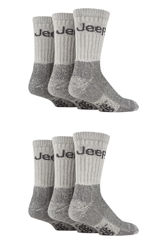 Image of Jeep Mens Cotton Boot Socks - Luxury Terrain Calf Length Plain with Logo,Ribbed, Cushioned & Chunky for Walking, Hiking, Trekking & the Outdoors Size 6-11 6 Pair Multipack Grey