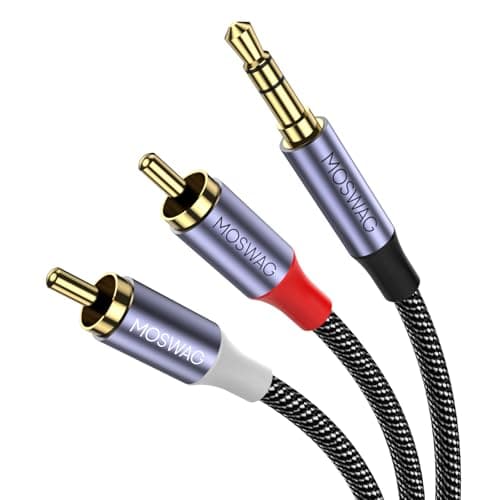 Image of MOSWAG RCA Cable,2RCA to 3.5mm Audio Cable 10ft/3M Hi-Fi Sound Nylon-Braided RCA to AUX Audio Cable Compatible with DJ Controller Speaker Turntable TV Car Stereo Hi-Fi Amplifer Phone Gold-Plated