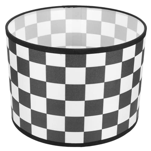 Image of jojofuny Fabric Drum Lamp Shade Checkered Lampshade for Floor Bedside Table Round Chandelier Cover E27 Cloth Clip on Light Shade Replacement Black White 22x17cm