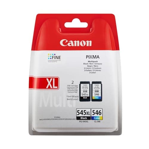 Image of Canon Ink Multipack - PG-545XL/CL-546 Genuine Printer Ink Cartridges 2 Pack (1 x Black XL, 1 x Colour) - Compatible with PIXMA MX, MG & TR (Packaging may vary)