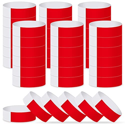 Image of ASTARON Red Wristbands for Events, 400 Pcs Waterproof Paper Wristbands for Events Party Event Wristbands Bulk Arm Bands Paper Bracelets Wristbands for Clubs Lightweight Concert Wristbands