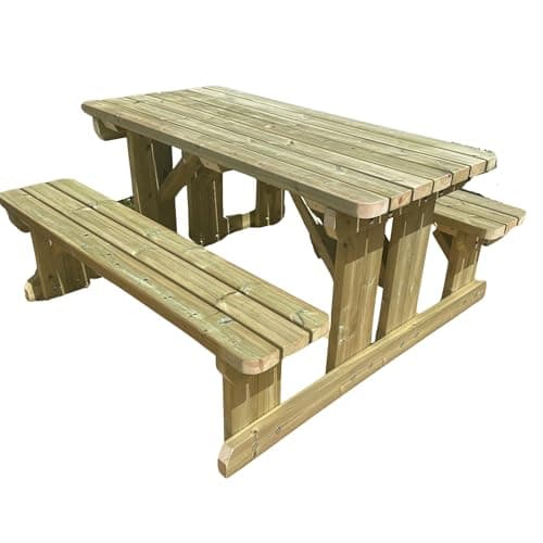Image of MG Timber Premium Walk In Style Picnic Bench, Made From Pressure Treated Swedish Redwood (Round Corners, 4FT)