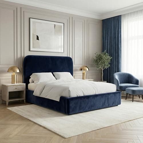 Image of Blisswood King Size Ottoman Bed Frame, Upholstered Gas Lift-Up Storage Bed with Headboard, 5ft Kingsize Velvet Finish, Wooden Slats Base Bedframe for Bedroom or Guest Room (5ft Blue, No Mattress)