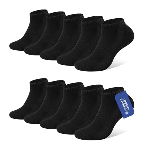 Image of YouShow Mens Black Socks Size 9-12 UK Low Cut Athletic Cotton Ankle Socks Trainer Durable Moisture-Wicking 10 Pairs