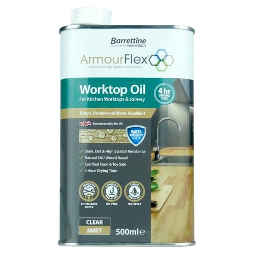 Image of Barrettine Kitchen Worktop Oil Matt Finish (500ml) - Water Repellent, Wax Based, Natural Worktop Enhancer Oil with Stain, Dirt & High Scratch Resistance