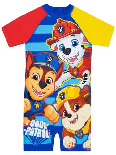 Image of Paw Patrol Boys Swimsuit | Rubble Marshall and Chase Boys Swimming Costume | Kids Swimwear | Blue 4-5 Years