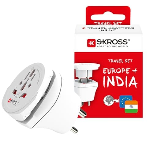 Image of SKROSS Combo World to India - Universal Adapter for 2- & 3-Pole Devices from 220+ Destinations, Swiss-Engineered for India & Europe (Type E, F & D)