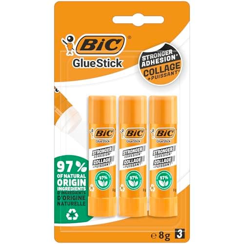 Image of BIC ECOlutions Glue Sticks - Pack of 3, 8 g Glue Sticks - Ultra-Clean and Washable - Solvent Free with 100% Recycled Plastic Dispenser
