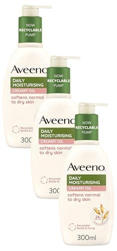 Image of Aveeno Daily Moisturising Creamy Oil, With Nourishing Oat & Sweet Almond Oil, Suitable For Sensitive Skin, 24h Moisturisation, Help’s Prevent Protect and Nourish Dry Skin, 300ml (Pack of 3)