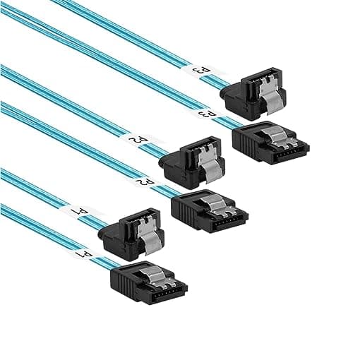 Image of ADCAUDX Right-Angle SATA-III Cable:24 Inches,3-Pack Thin SATA 90-Degree Angled to Straight 2Ft 6Gbps Data Cable for SDD,HDD,Computer Blue (0.6M)