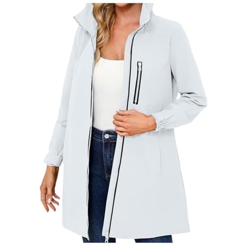 Image of Generisch Women's Waterproof Rain Jacket, Water-Repellent Wind Jacket with Removable Hood, Checked Coat, gray, M