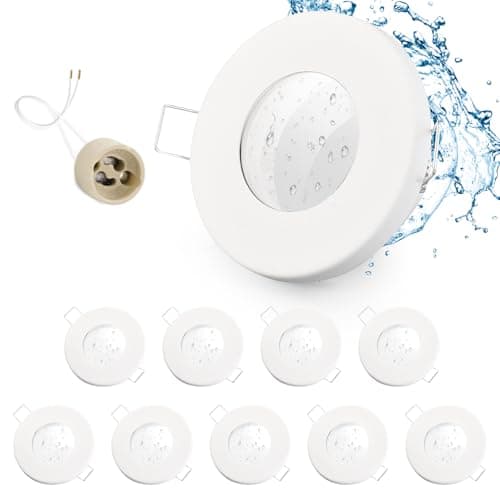 Image of GeyouLux 10-piece set of recessed spotlight frames IP65 including GU10 fitting, LED spotlights, matte white iron, bathroom recessed frames, round, flat, recessed spotlights, 68mm hole size for outdoor