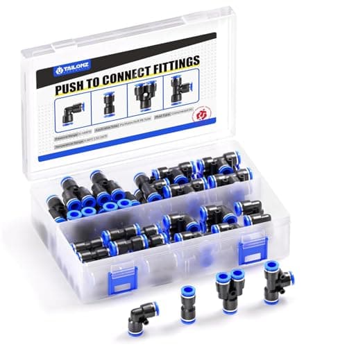 Image of TAILONZ PNEUMATIC 8mm OD Push to Connect Fittings Pneumatic Fittings Kit 10 Spliters+10 Elbows+10 tee+10 Straight (40 pcs)