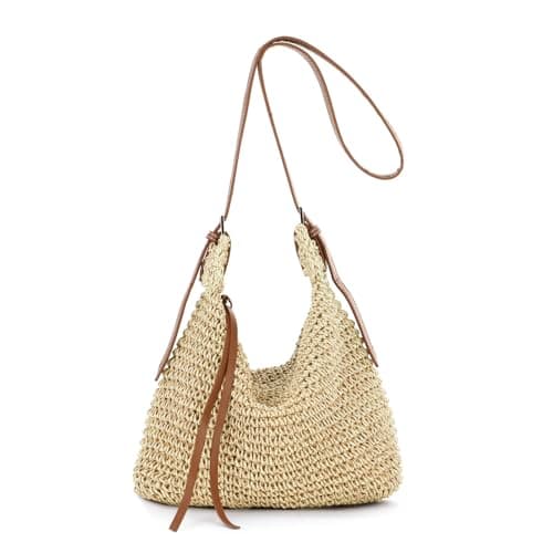 Image of EVEOUT Straw Crossbody Bag Women Casual Summer Boho Faux Raffia Woven Shoulder Bag for Beach Holiday