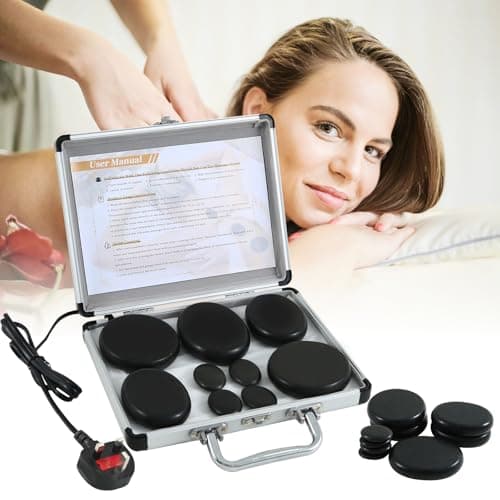 Image of cupeohome Hot Stones Massage Kit with Heater, 9 Pcs Portable Electric Hot Stones Massage Set, Hot Rocks Basalt Massage Stones for Home Spa Warming Relaxing